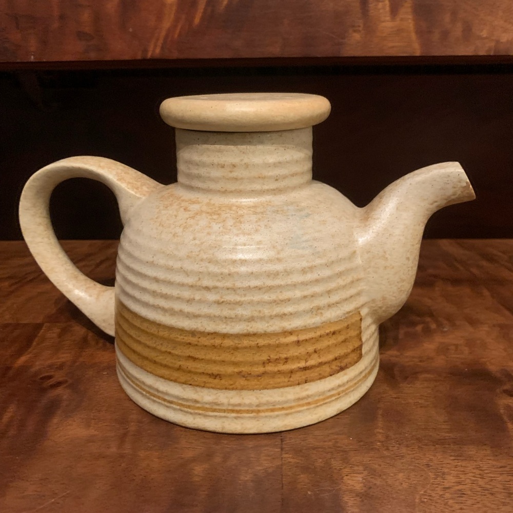 Stoneware Teapot in Cream and Brown with Rustic Band